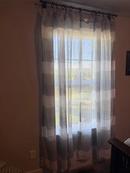 Light Sheer Stripe Curtain Panel in Light Gray, Light Green, and White—5 panels
