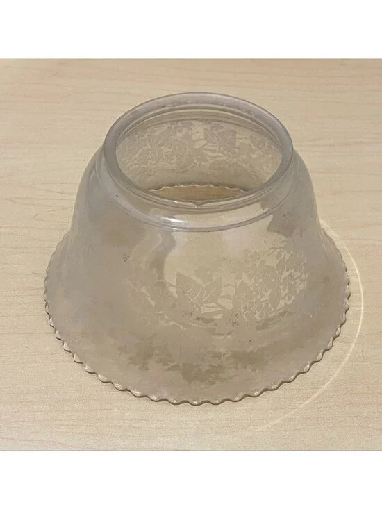 Antique Floral Etching Scalloped Edge Frosted Bell Gas Light Etched Glass Shade