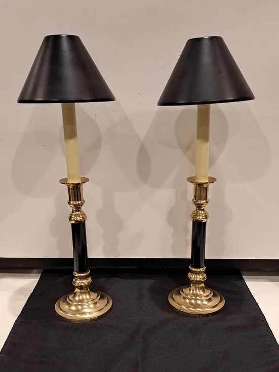 Pair MCM Brass And Black Candlesticks. Regency. Empire Style. 18