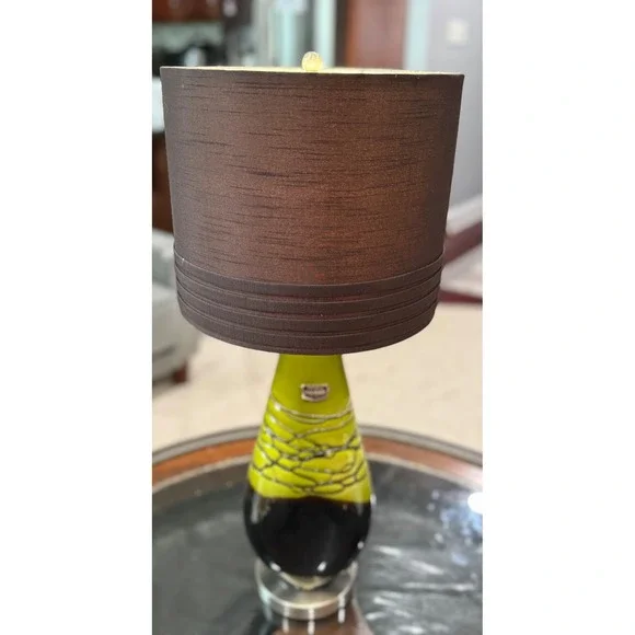 Dale Tiffany Favrile Hand Blown Art Glass Table Lamp Olive Green Amber Brown 24