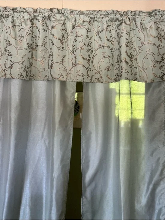Light Sage Green Window Curtain with Valance, bed ruffle and 2 shams