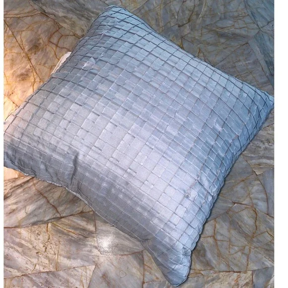 E&E Co. Ltd. Light Blue Pleated Basketweave Square Decorative Throw Pillow 16x16