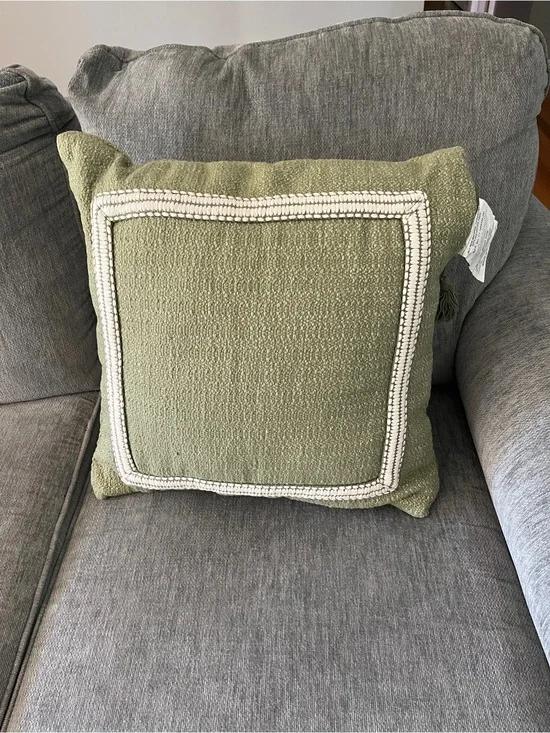 NEW Threshold Studio McGee embroidered square throw pillow sage green 20”x20”