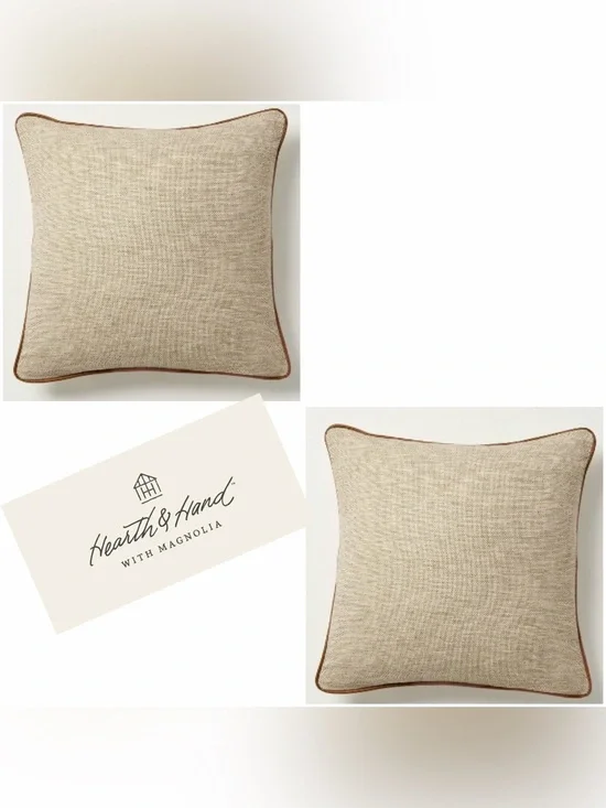 Hearth & Hand with Magnolia Tweed W Faux Leather Trim Square Toss Pillow - 2pk