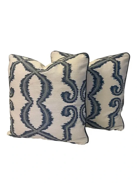 Cowtan &Tout Trellis Lattice Embroidery Fabric “Micro/Blue” Feather Down pillows
