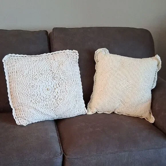 Cream Color Crocheted Lace Pillow & 1 Lace‎ Pillow Cover