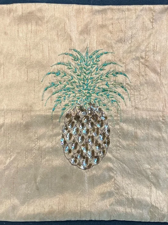 Embellished Pineapple Sequin Pillow Cover - Gold/Bronze and Teal 16”x16”