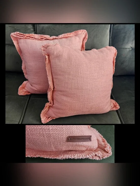 Anthropologie Luxe Linen Blend Pillow Set, Blush, 18 x 18in