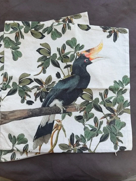 H&M Hornbill Print Cushion Cover - Green, Black, White, Yellow