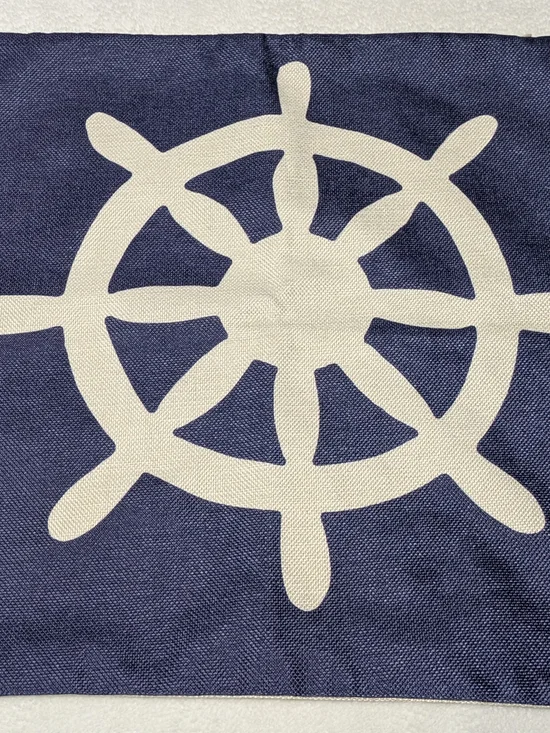 Navy Blue Nautical Ship Wheel Square Pillow Cushion Cover 16.5”