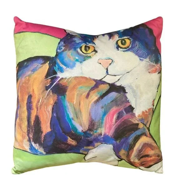 Trademark Fine Art by Pat Saunders Decorative Multicolor Cat‎ Throw Pillow 16x16
