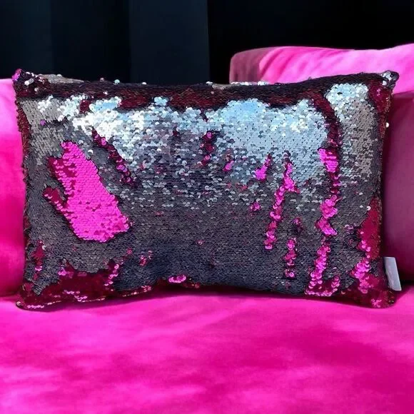 NWOT NEW Aviva Stanoff Sequin Hot Pink/Silver/Black Luxury Decorative Pillow