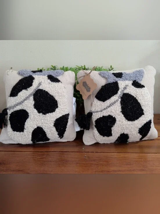 Mud Pie Mini Farm Hook Cow Pillow Set of 2