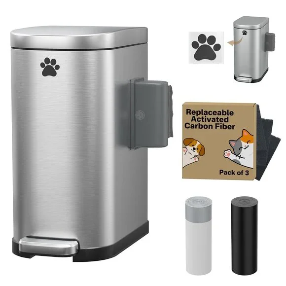 Dog Poop Trash Can Outside with Odor Control Lid & Step Pedal, 3.2Gal Stainless