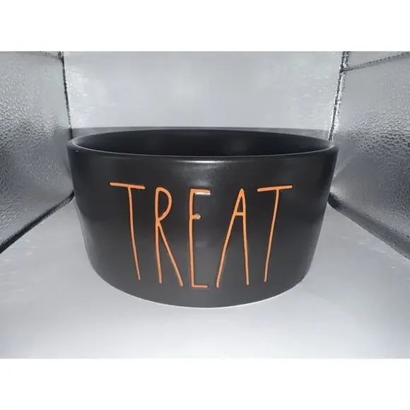 Rae Dunn TREAT Black Orange Pet Dog Food Water Bowl Dish Replacement