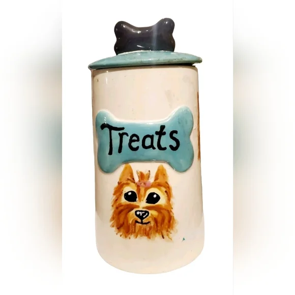 Ceramic Dog Treat Jar with Blue and Gray Accents