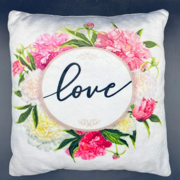 Love Floral Peony Throw Pillow White Pink Yellow Soft Plush Square‎ 10