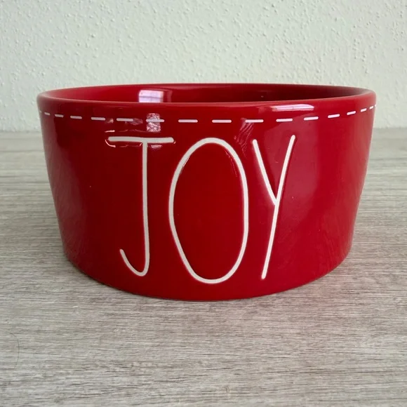 Rae Dunn Artisan Collection by Magenta Red Ceramic Dog Bowl JOY