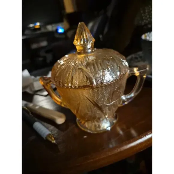 Vintage Jeannette Marigold Glass Iris And Herringbone pattern