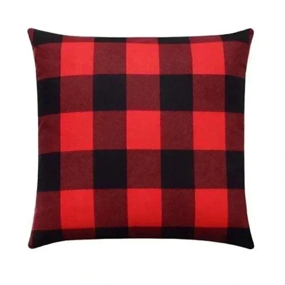 Red and Black Buffalo Check Plaid Throw Pillow Cover