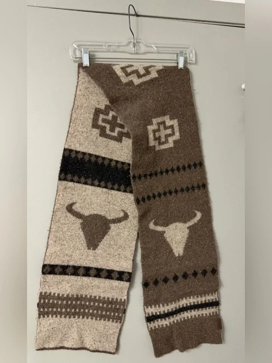 Pendleton Western Bull Skull Knit Scarf Brown Ivory