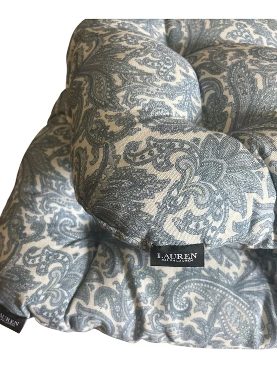 Ralph Lauren Cream and Blue Paisley Tufted Seat Cushion