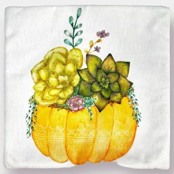 Succulent Pumpkin Pillow Cover 16 x 16 Standard Fits 18 x 18 Pillow Insert Fall