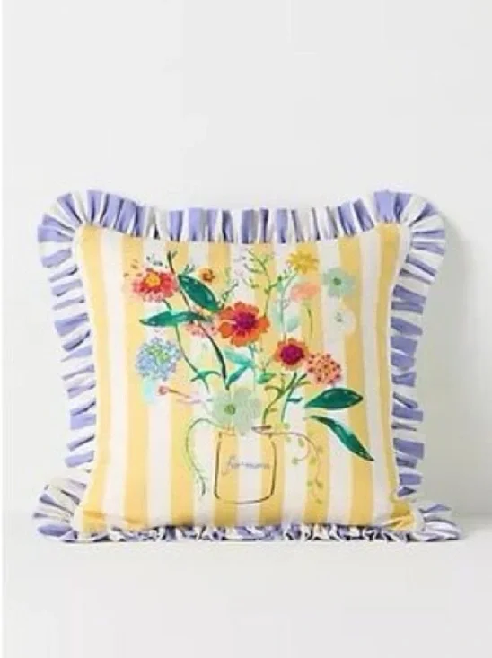 Anthropologie Mother’s Day Cotton Embroidered Printed Floral Pillow NWT Set of 2