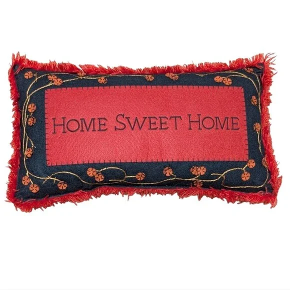 Home Sweet Home decorative felt pillow rectangle fringe flowers fall accents