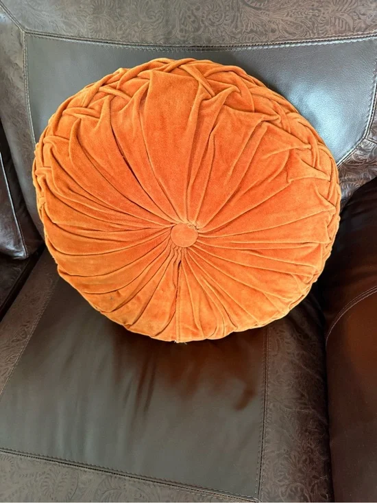 Large round vintage orange toss pillow 20”