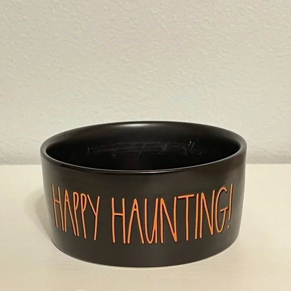 RAE DUNN HALLOWEEN MEDIUM SIZE ANIMAL DOG PET FOOD WATER BOWL HAPPY HAUNTING!