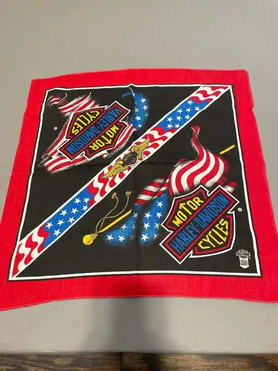 Vintage Harley Davidson American Flag Bar & Shield Bandana Made in USA