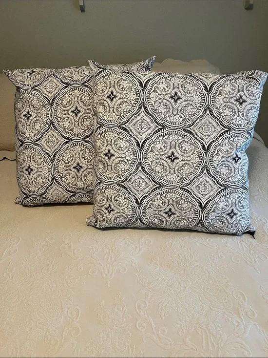 Indoor/Outdoor Decorative Throw Pillows - Black & White Medallion - Set of 2