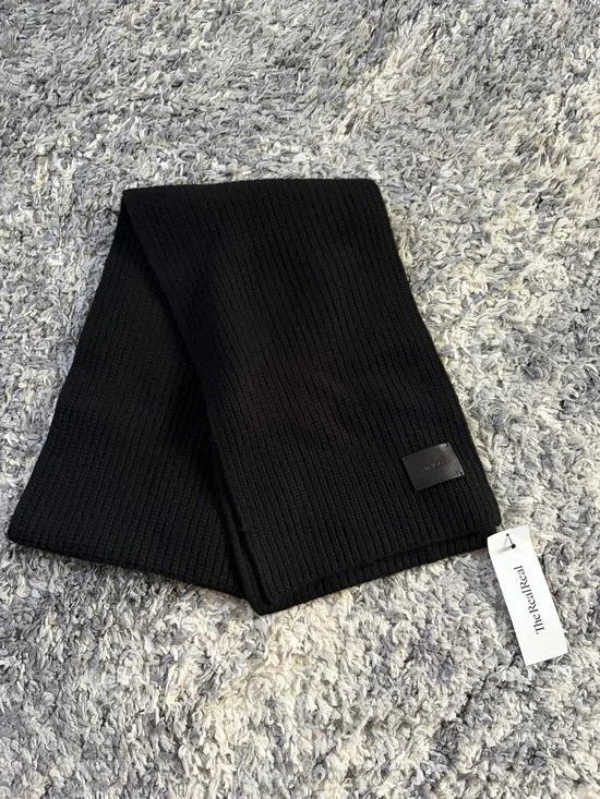 VINCE Black Ribbed 100% Cashmere Scarf