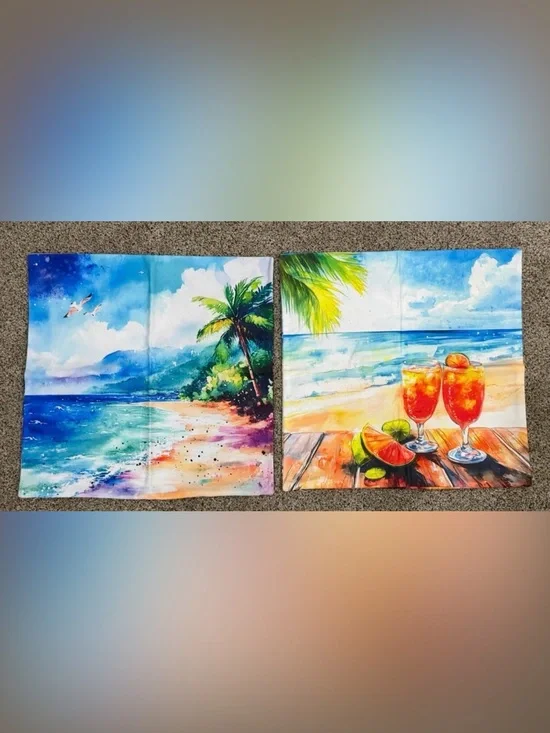Tropical Palm Beach Canvas Outdoor Throw Pillow Covers
