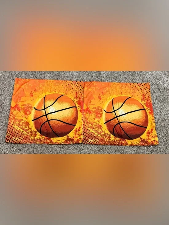 Orange Basketball Print Pillow Covers - Set of 2