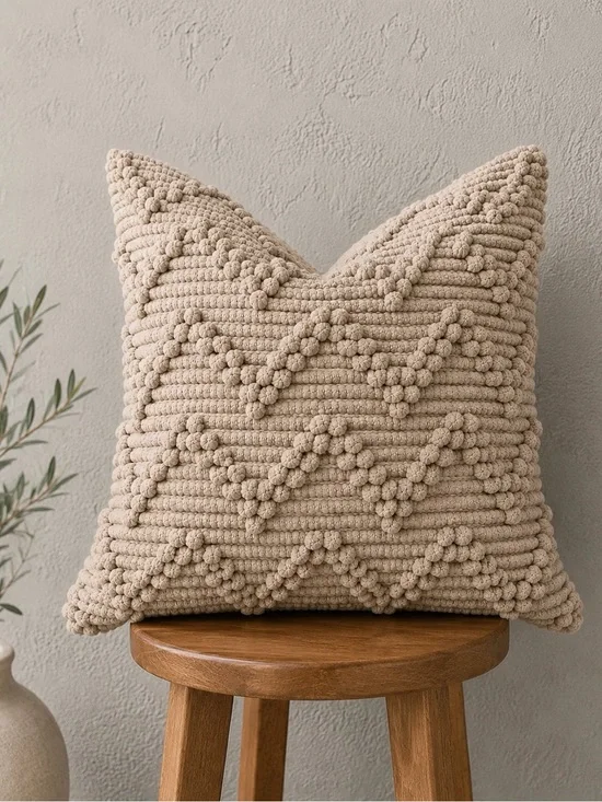 Handcrafted Textured Chevron Throw Pillow - Taupe