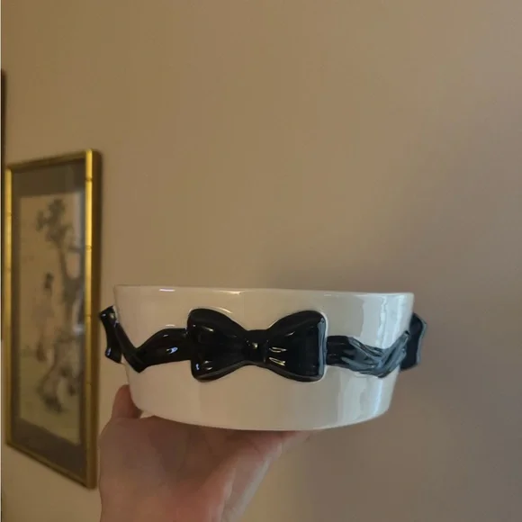 Luna and Sage Hand Painted Ceramic Black Coquette Bow Dog Bowl