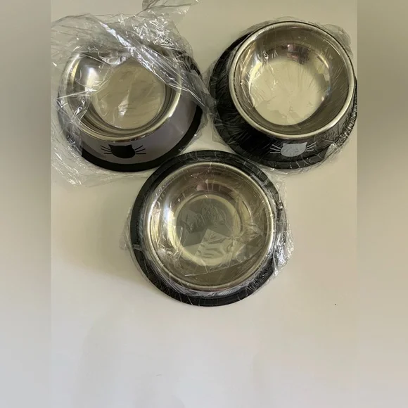 3Pcs Stainless Steel Cat Food Bowl, Pet Water Bowl,Feeding Bowl New