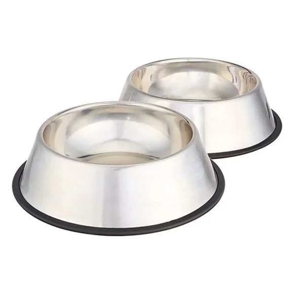 New Stainless Steel Non Skid Dog Bowls 2 Pack Each Holds Up to 4 Cups