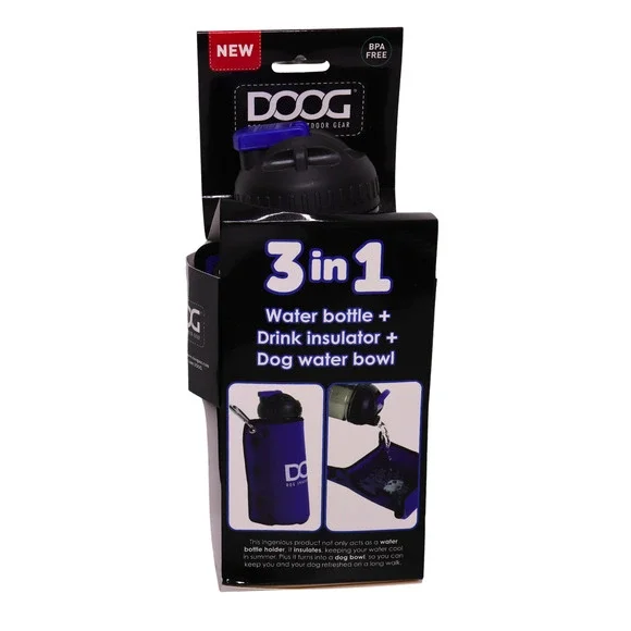 DOOG 3 In 1 Water Bottle And Bowl - Water Bottle-Drink Insulator Water Bowl-Blue