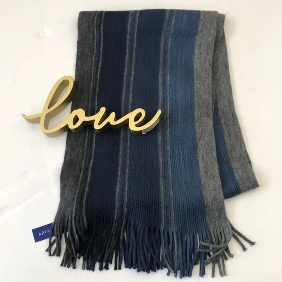 Apt. 9 Super Soft Gray and Blue Striped Scarf With Fringe
