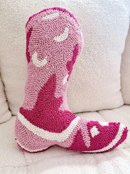 Pink Crochet Cowboy Boot Pillow