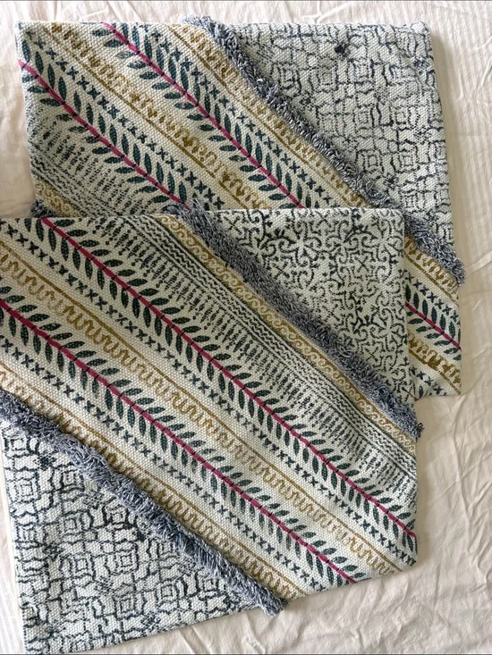 Decorative Stripe & Geo Accent Pillow - Ivory, Blue, Gold & Pink