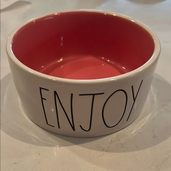 Rae Dunn Pink and White Dogfood Bowl or serving bowl