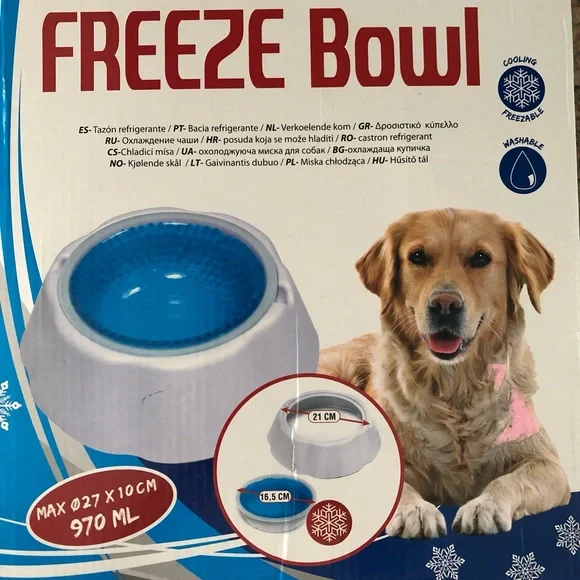 Freeze Bowl Cooling Pet Bowl - White & Blue 970 ML Really Works