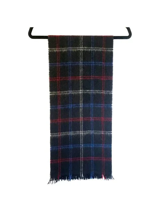 Vtg Wool Mohair Tartan Plaid Muffler Scarf Fringe Blue Red Black Academia Check
