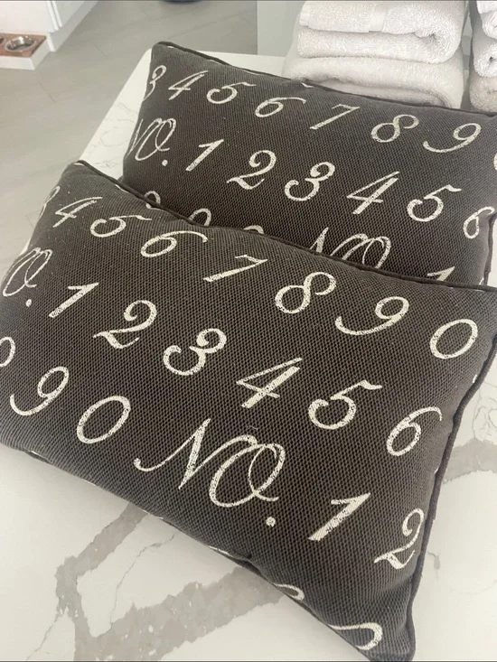 Numerical Print Lumbar Pillow Pair - Brown with Cream Numbers