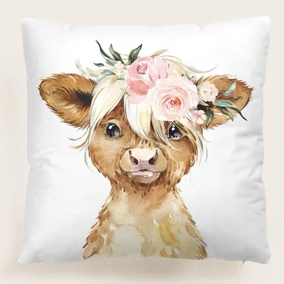 Cow Throw Pillow Cover Country Rose Boho Chic Rustic Farmhouse Decor 18X18 NWT
