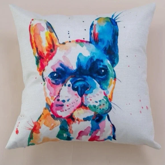 Colorful French Bulldog Throw Pillow Cover Dog Art Frenchie Decor Zip 18x18 NWT